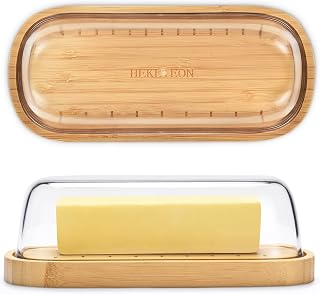 Hekeieon Bamboo Butter Dish with Lid - Fits East/West Coast Sticks, Dishwasher Safe Lid, BPA-Free Freshness Keeper