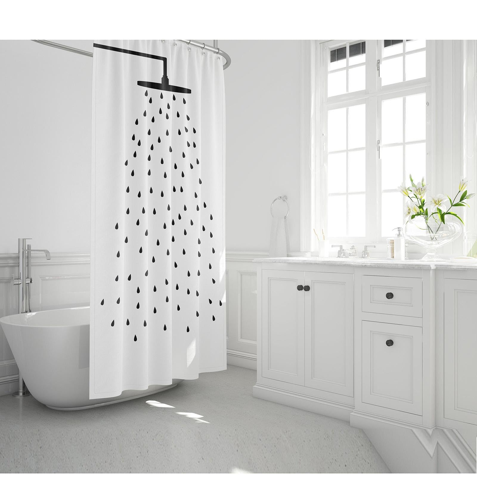 Cortina de Ducha con Cabezal de Ducha, Forro de Cortina de baño de Tela en Blanco y Negro, tamaño Extra Largo y estándar, decoración 300 x 200 cm/118 x 79 Pulgadas (Ancho x Alto).