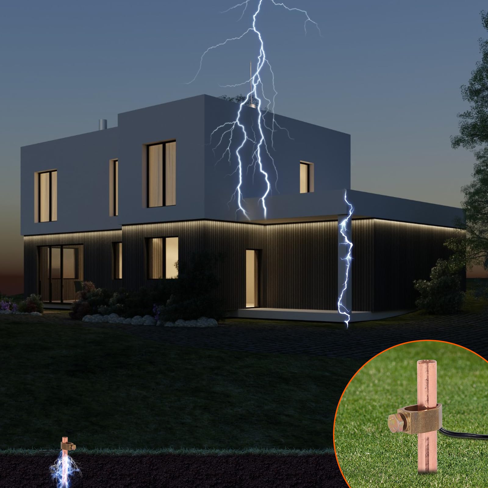 EFUTURETIME 5 x Tiefenerder Staberder 1M Erdungsstab φ14,2 mm, Erdspieß Erdung Kohlenstoffstahl mit 0,2mm Rotkupfer Beschichtung, staberder mit Klemme und Antriebbolzen