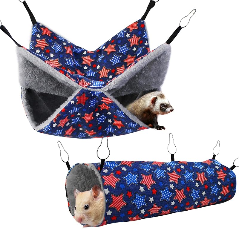 Rede e Túnel para Pequenos Animais petonfun de Algodão e Fleece Azul – Conjunto com 2