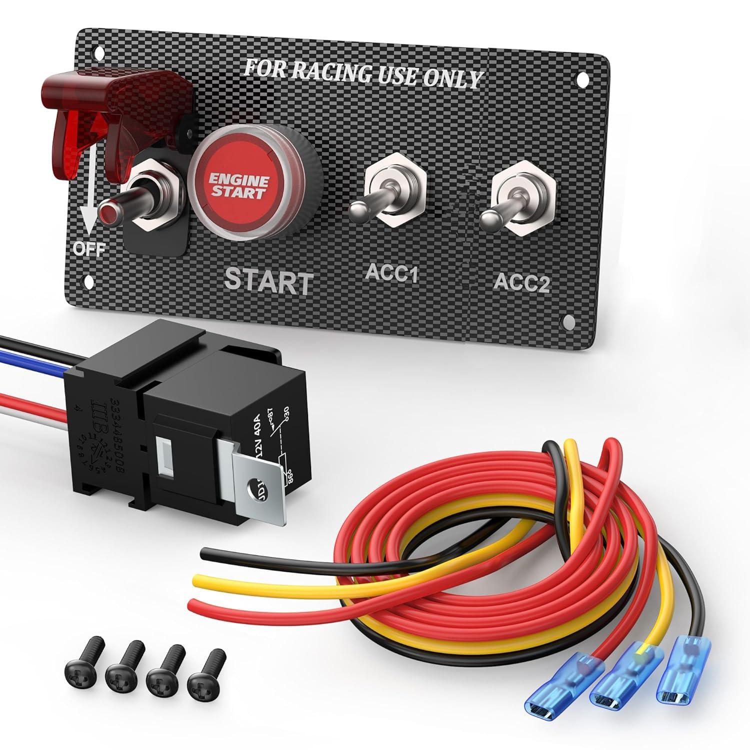Gebildet 12V 30A 4 in 1 Ignition Switch Panel Racing Engine Start Button LED Lever Switch Panel with Cable Relay for RV,Truck,Racing,Car,Boat