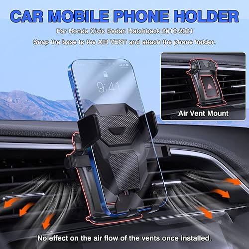 Miniatura 2 de Karltys Soporte para teléfono de coche para Honda Civic 2016-2021, 10 generación Civic Soporte de ventilación de aire para teléfonos inteligentes de