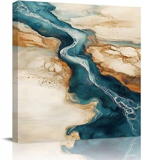 Framed Canvas Wall Art Abstract River Art Oil Painting Pictures Artwork for Wall Decor Modern Water Ripple Flowing Canvas Prints Ready to Hang for Bedroom Bathroom Office Living Room,12"x12"