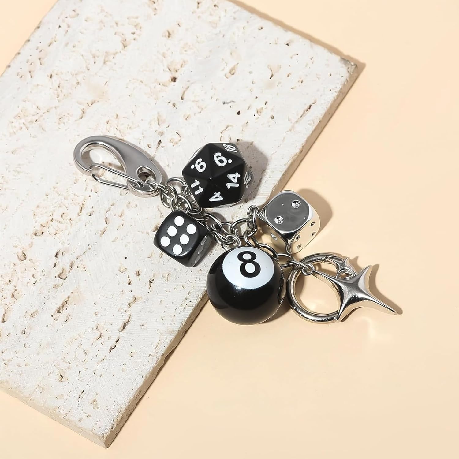 Black Dice Keychain Handbag Charms Cute Accessories for Backpacks Purse Keyrings Gift for Women & Men - Image 9