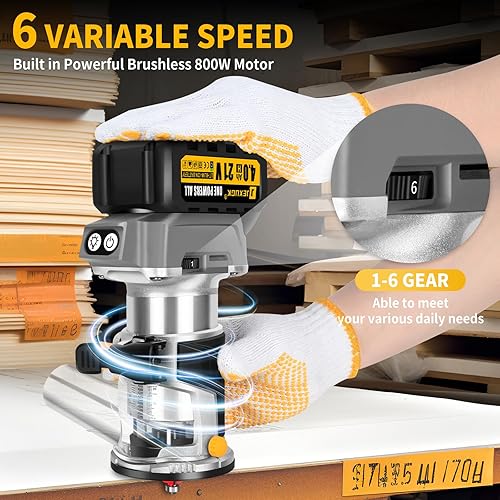 Miniatura 2 de Fresadora para madera para carpintería inalámbrica sin escobillas, 21 V, compacta, con batería de 2 x 4.0 Ah, pequeño routeador portátil para madera