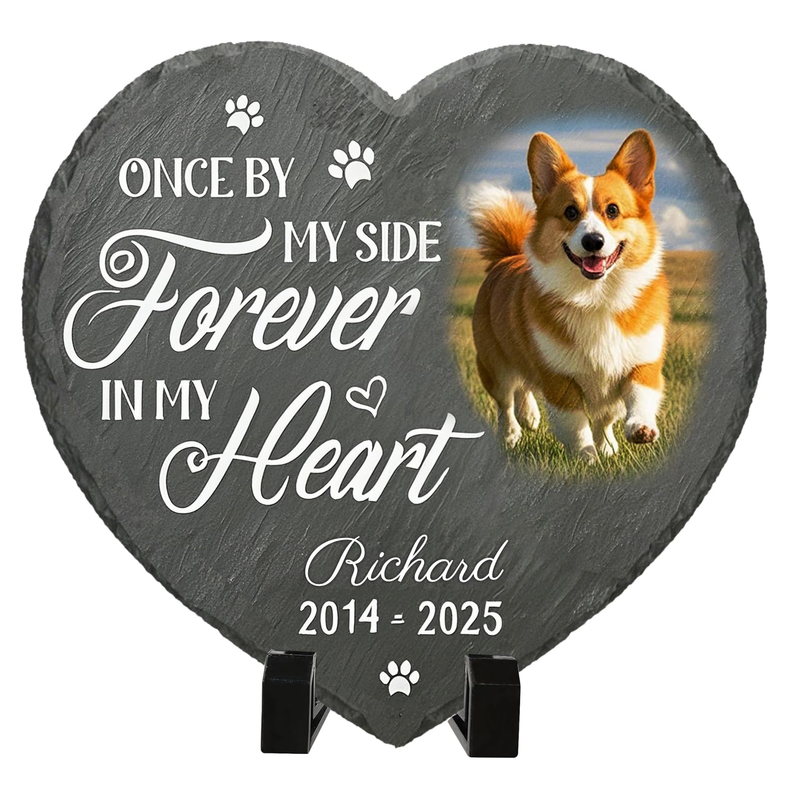 Personalized Pet Memorial Stone - Custom Dog Grave Marker with Name & Photo - Sympathy Gifts for Loss of Beloved Dog - Cemetery Decor - Rainbow Bridge Memorial for Dogs (Style A)