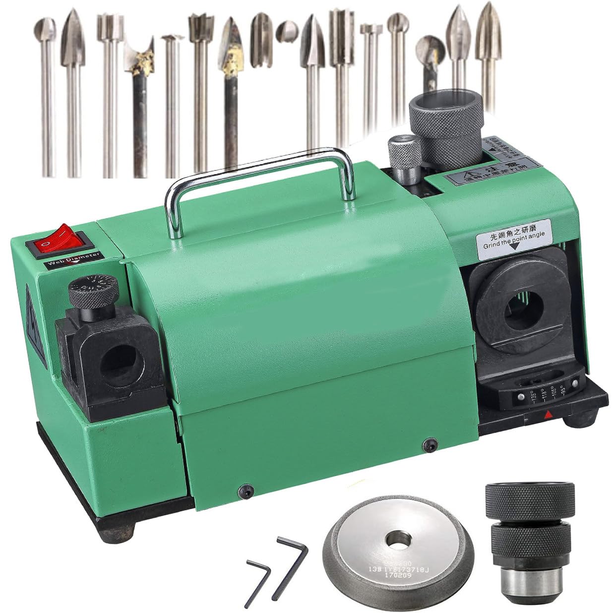 Máquina afiladora de brocas, amoladora eléctrica multitarea para brocas de 3 a 13 mm, ángulo ajustable de 95° a 135° para cuchillos, cinceles y más, fácil de usar