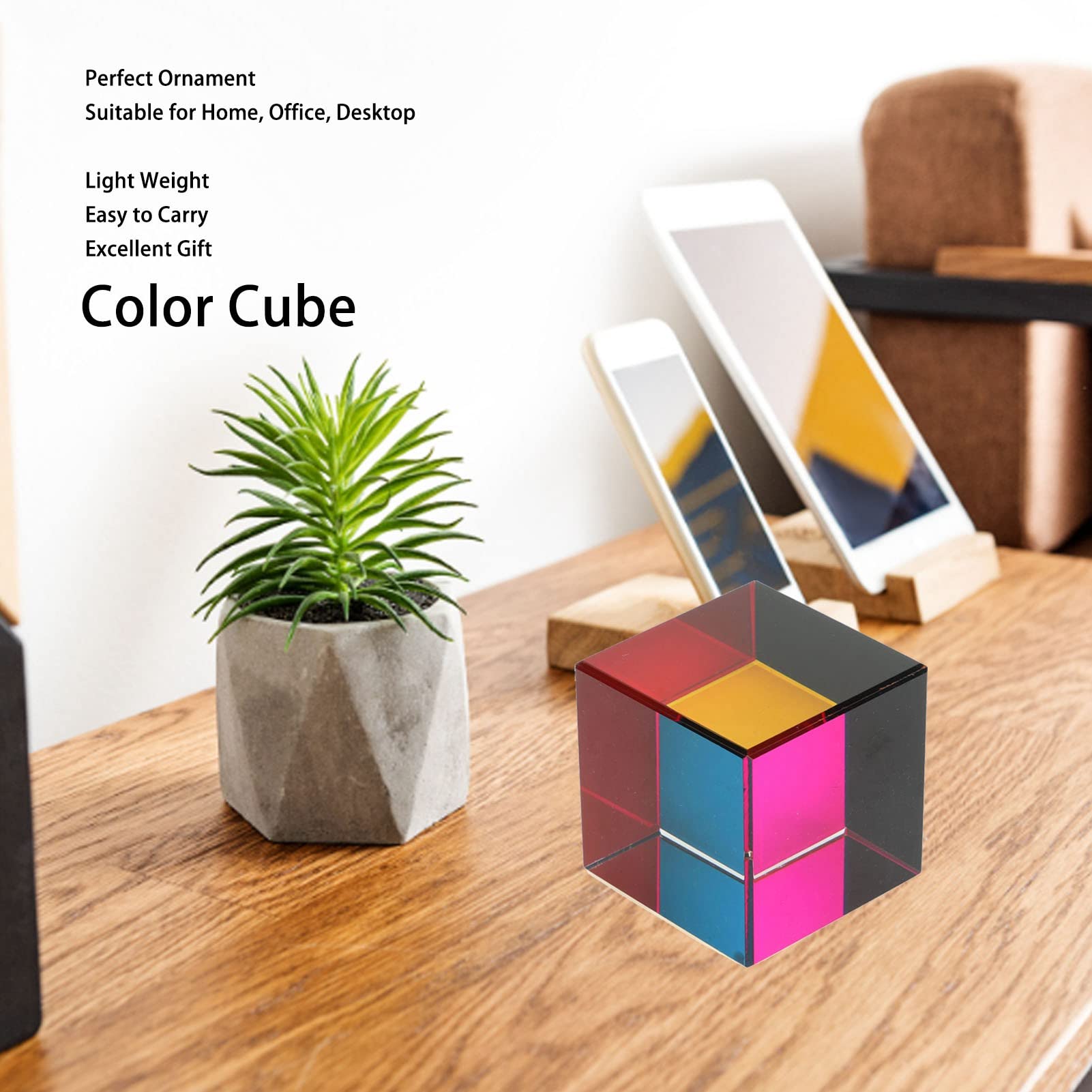 KIMISS Color Cube 6 Sides Optical Glass Cube Optical Cube Prism with Wiping Cloth Mixing Colour Cube for Tabletop Ornaments Educational Toys Physics Toys (#11)