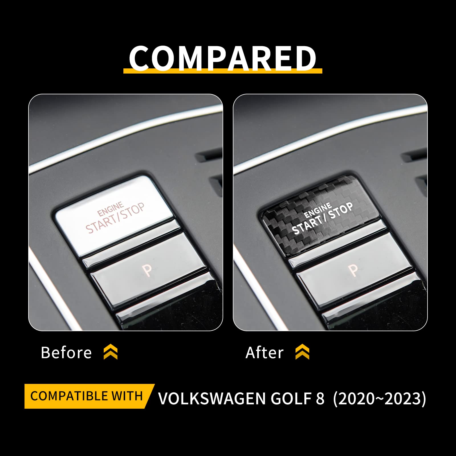 KUNGKIC Kohlefaser Auto-Motor-Start-Stopp-Schalter Zündschalter Button Aufkleber Innenbereich Trim Schutzfunktion Compatible with Volkswagen VW Golf 8 2020 2021 2022 2023 Zubehör (Schwarz)
