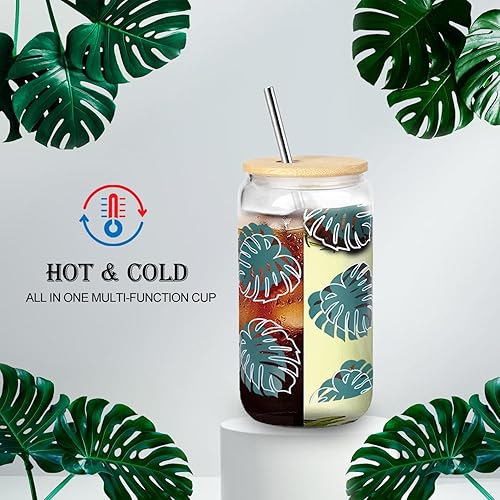 Miniatura 4 de Tazas de vidrio para café helado de flores silvestres florales con tapas y pajitas de bambú de 16 onzas, vasos de cerveza reutilizables florales con