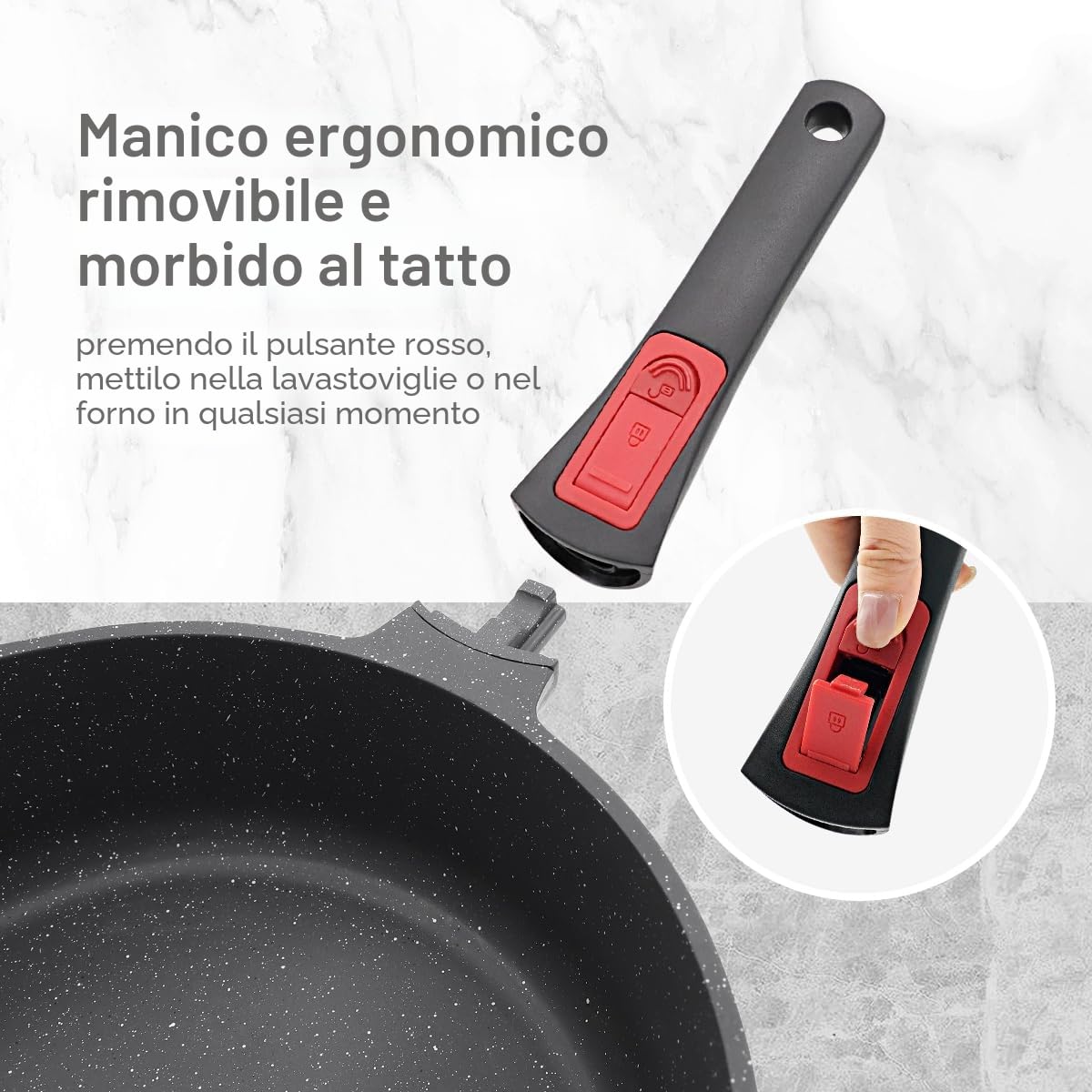 AIKENBBKK Set di Pentole e Padelle Antiaderenti con manici amovibili, Batteria di pentole 10 Pezzi in Alluminio con Coperchi, Lavastoviglie& forno sicuro (Nero)