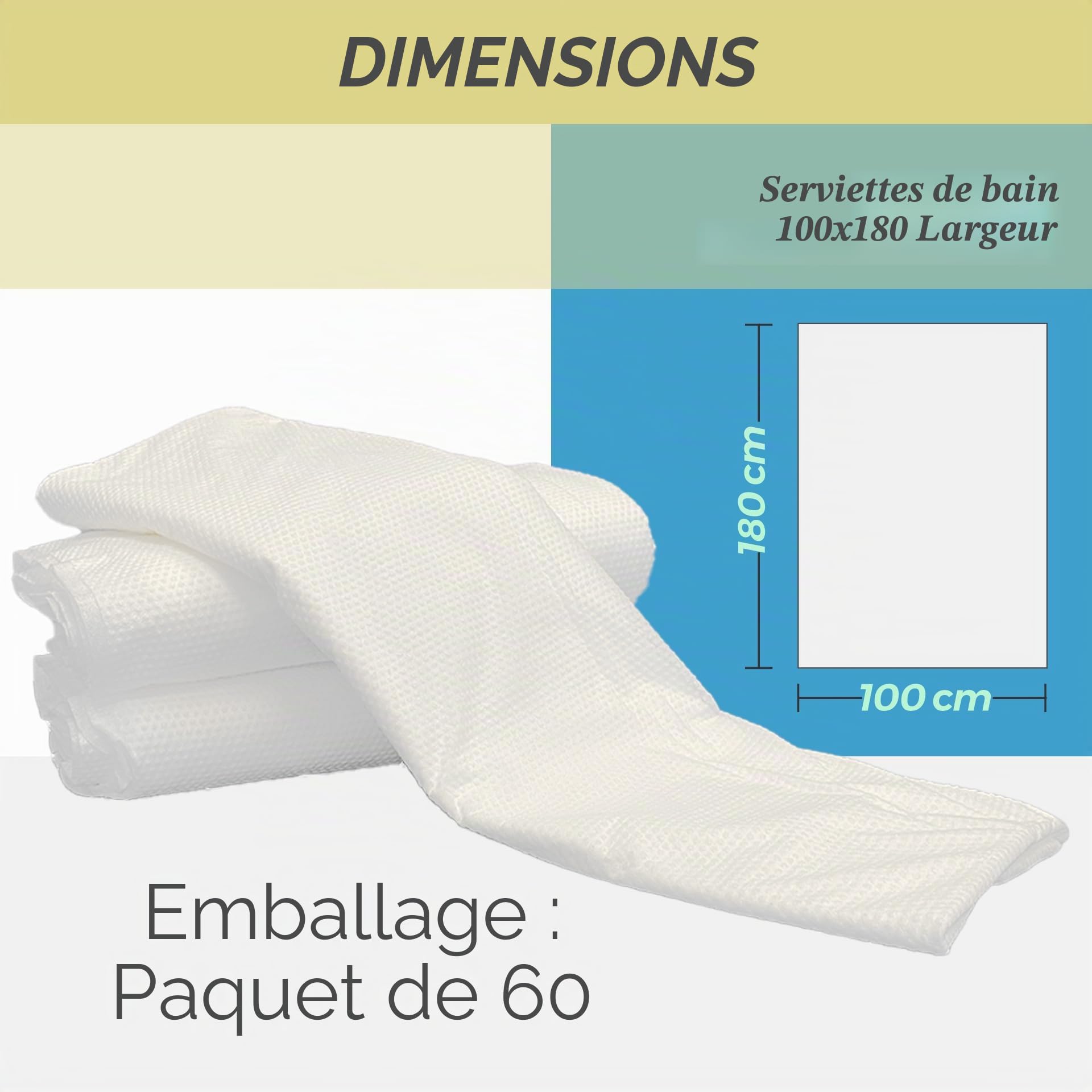 MEDICAL SUD PROFESSIONAL 60 Draps de Bain à Usage Unique en Viscose, Blanc, cm 100x180, g50, Fabriqué en Italie