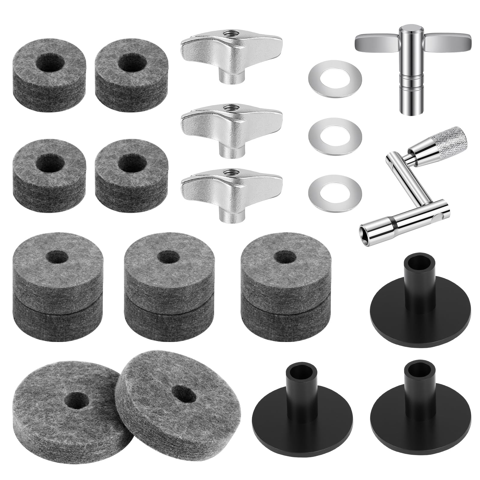 23pcs Cymbal Accessory Pack Cymbal Felts Sleeves Ergonomic Wing Nuts &amp; Keys