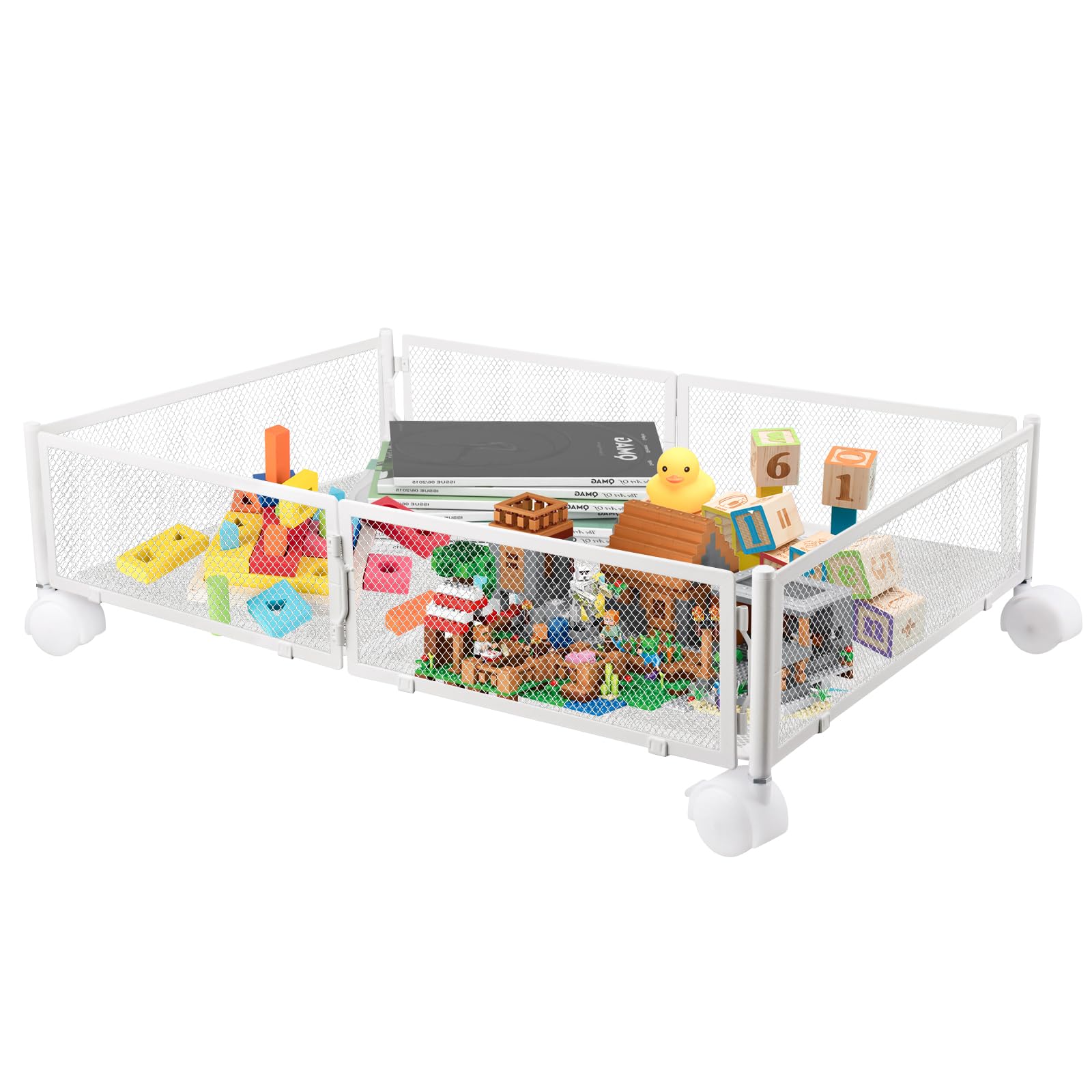 HUOLE Cassetto sotto-letto-pieghevole in metallo, vassoio portaoggetti sotto il letto, rotella, montaggio senza attrezzi, per camera da letto, soggiorno (60 * 40 * 17 cm-bianco-2 pezzi)