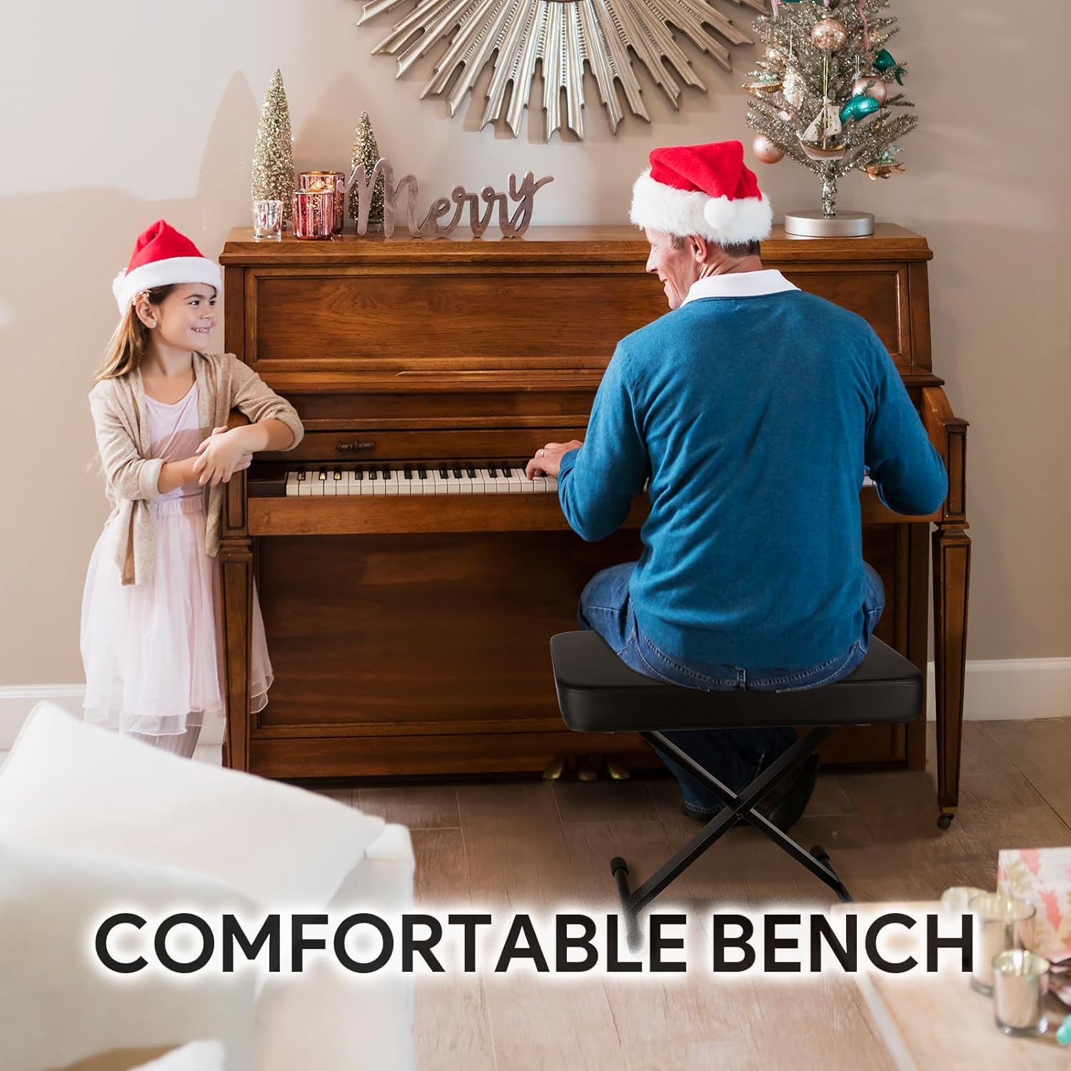 HEYOUTH Tabouret Piano Reglable en Hauteur,Chaise Piano 40-45-48-50CM,Stable Banquette Piano,Siège de Piano en Forme de X