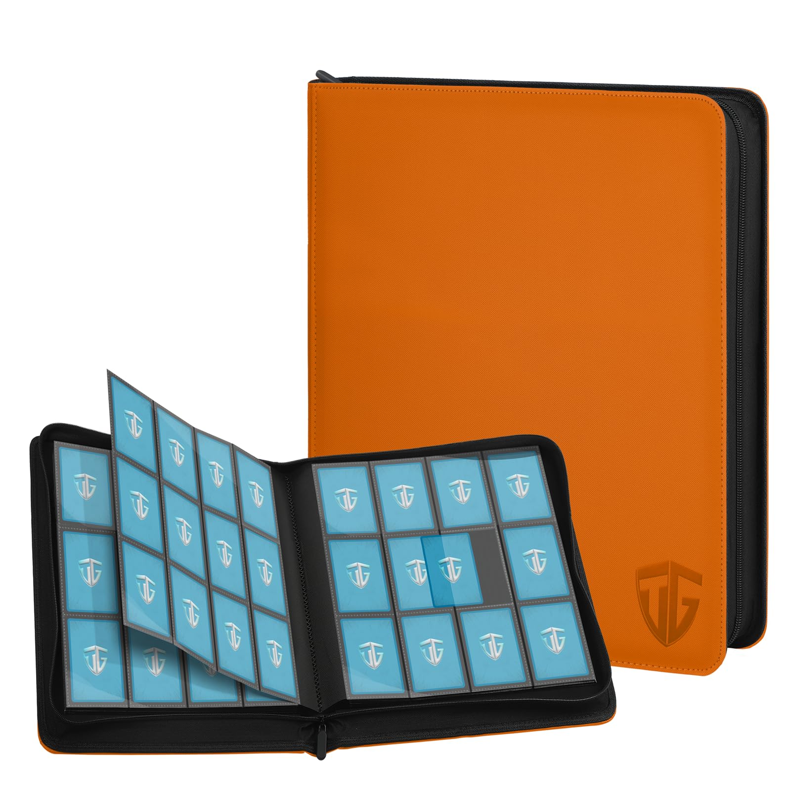 TCGUARD 12 Pockets Trading Card Zipper Binder for 720 Cards| Secure Side Loading Pockets | Trading Card Album Folder | Compatible with YuGiOh, MTG (Orange 12) โ image 1