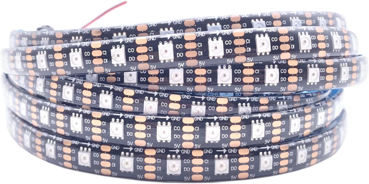 SK9822 - Tira de luces LED RGB Similar APA102 1 m 5 m 30 60 144 LED DATA and CLOCK Separately Addressable IP30 65 67 DC5V (Black PCB IP65, 5 M 60 LED/M)