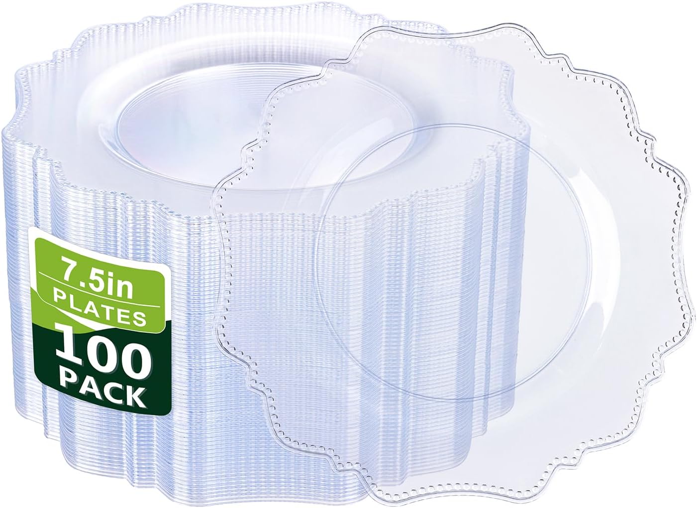 COLOSUS 100pcs 7.5 Inch Clear Plastic Dessert Plates-Heavy Duty Disposable Plastic Cake Plates,Premium Salad Plate,Fancy Disposable Cake Plate for Party for Party Thanksgiving and Everyday Use