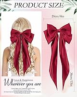 Vista 2 de 8 lazos para el cabello para mujer, de satén sedoso, pinzas para el cabello, pinzas para el cabello con cola larga, pinzas de metal para el cabello