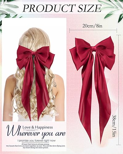 Miniatura 2 de 8 lazos para el cabello para mujer, de satén sedoso, pinzas para el cabello, pinzas para el cabello con cola larga, pinzas de metal para el cabello,