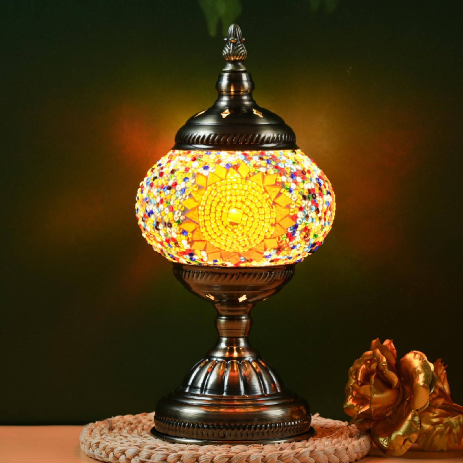 Maimeili Turkish Exotic Mosaic Table Lamp with Handmade Moroccan-Style Decorative Glass Retro Lamp Shade with USB Decorative Desk Lights Bedside Lights for Bedroom — image 1