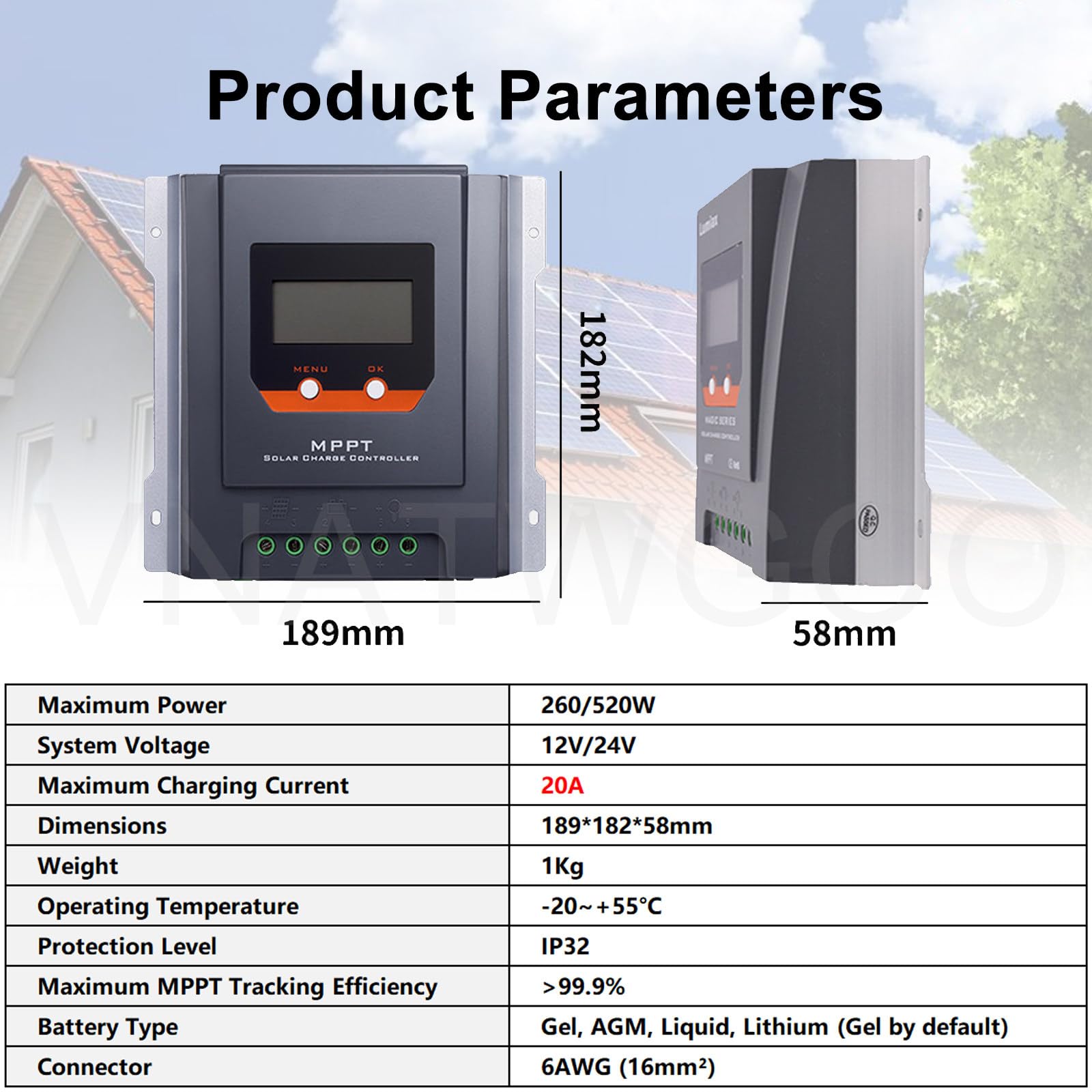 Regulator łAdowania SłOnecznego 20A/30A 12V/24V, WyśWietlacz Mppt Lcd, Z Czujnikiem Temperatury I Zabezpieczeniem Przed PrzełAdowaniem, Do PojazdóW, Domu 12/24V20A