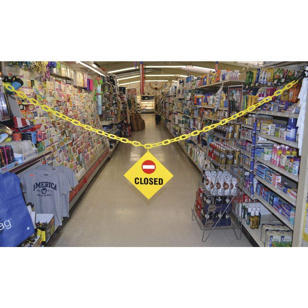 Sr. Cadena – Closed Sign Kit – incluye 8 "x 8" – Señal de 12 de 2 "amarillo cadena de plástico y 2 imán anillo/mosquetones