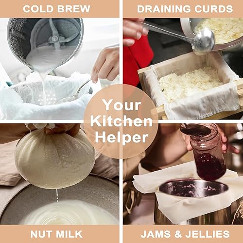 Miniatura 5 de Paquete de 3 bolsas de algodón para leche y nueces, de malla fina, reutilizables, tela para queso, colador de yogur, bolsa de estopilla, bolsas de