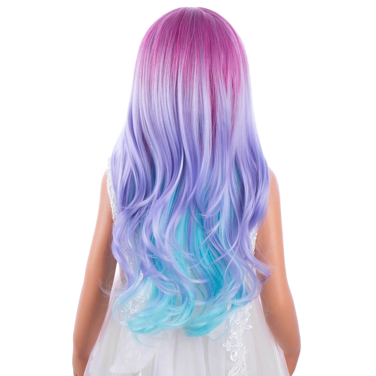 Long Colorful Wigs for Kids Girls Purple Ombre Blue Wavy Wig