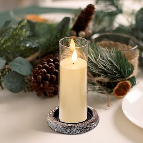 Vista 2 de Portavelas de madera, decoración de granja, bandeja de velas de pilar de madera para centro de mesa, bandeja decorativa pequeña, elevador redondo