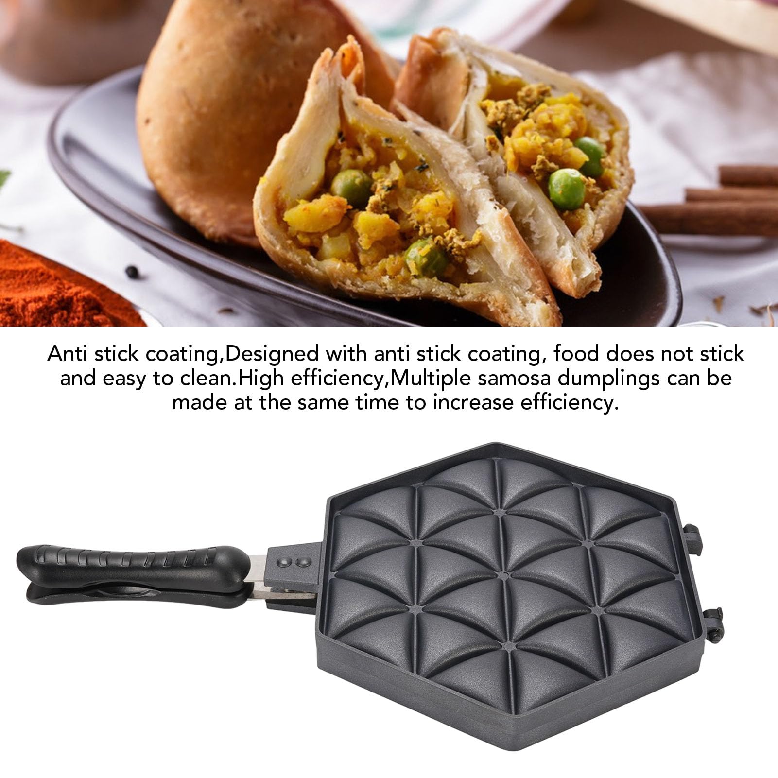 Luocute Samosa-Backform, Antihaftbeschichtete Kochplatte aus Aluminiumlegierung für Mehrere Samosas, mit Praktischem Wende- und Reinigungsdesign für die Heimische Küche