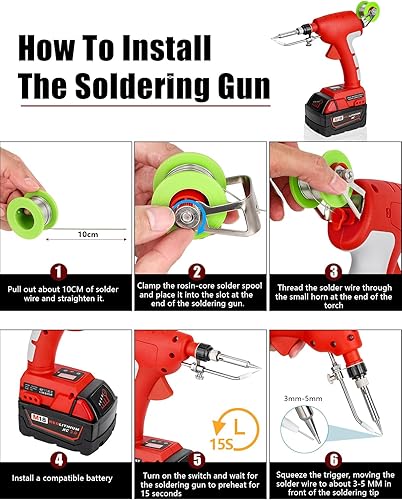 Miniatura 4 de Kit de soldador inalámbrico para batería Milwaukee M18 de 18 V, pistola de soldadura digital LED de 75 W con 5 puntas, alambre de soldadura de 1.76