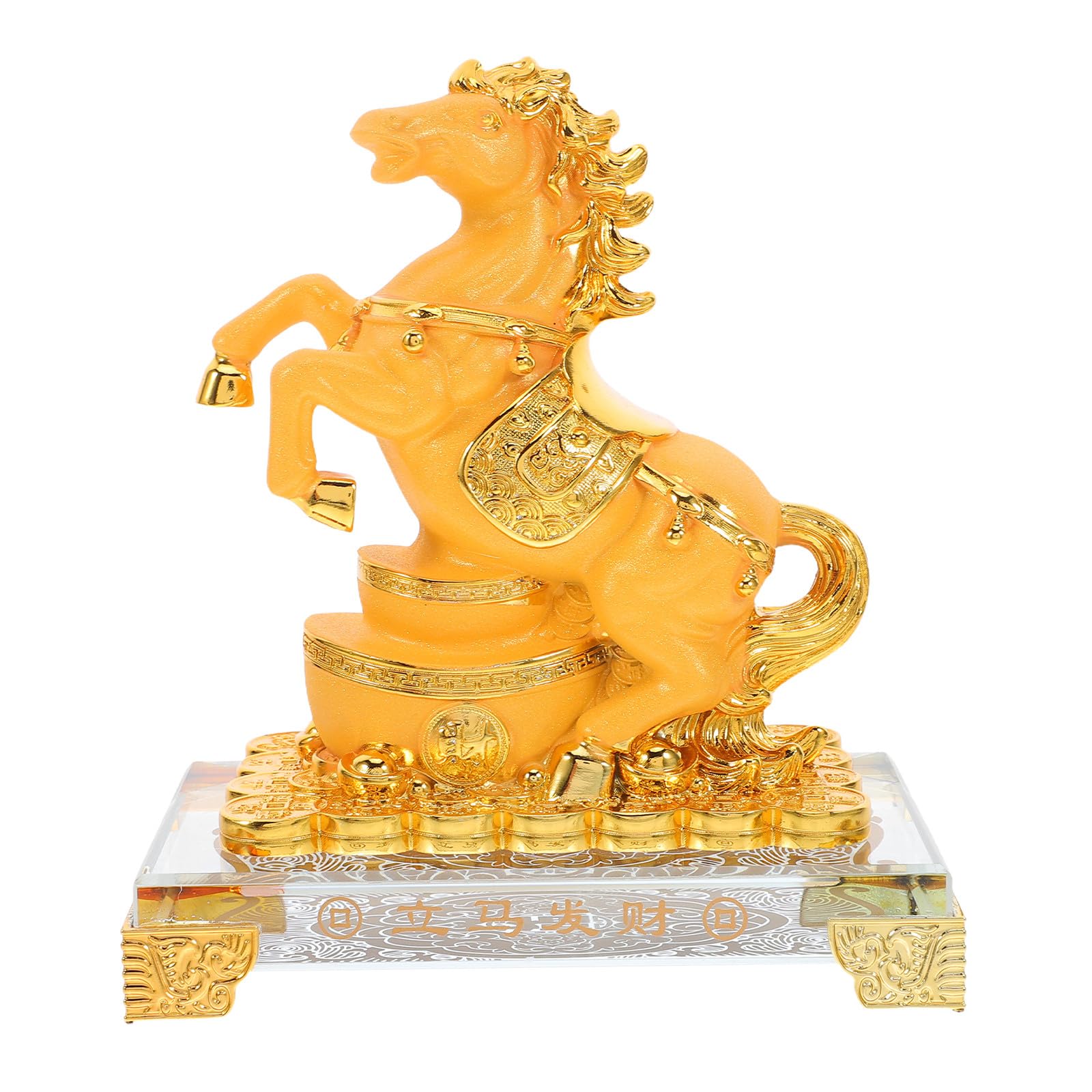 POPETPOP Goldene Pferdefigur aus Kunstharz Feng Shui Wohlstandsstatue 2026 Tischdekoration für Büro Zuhause