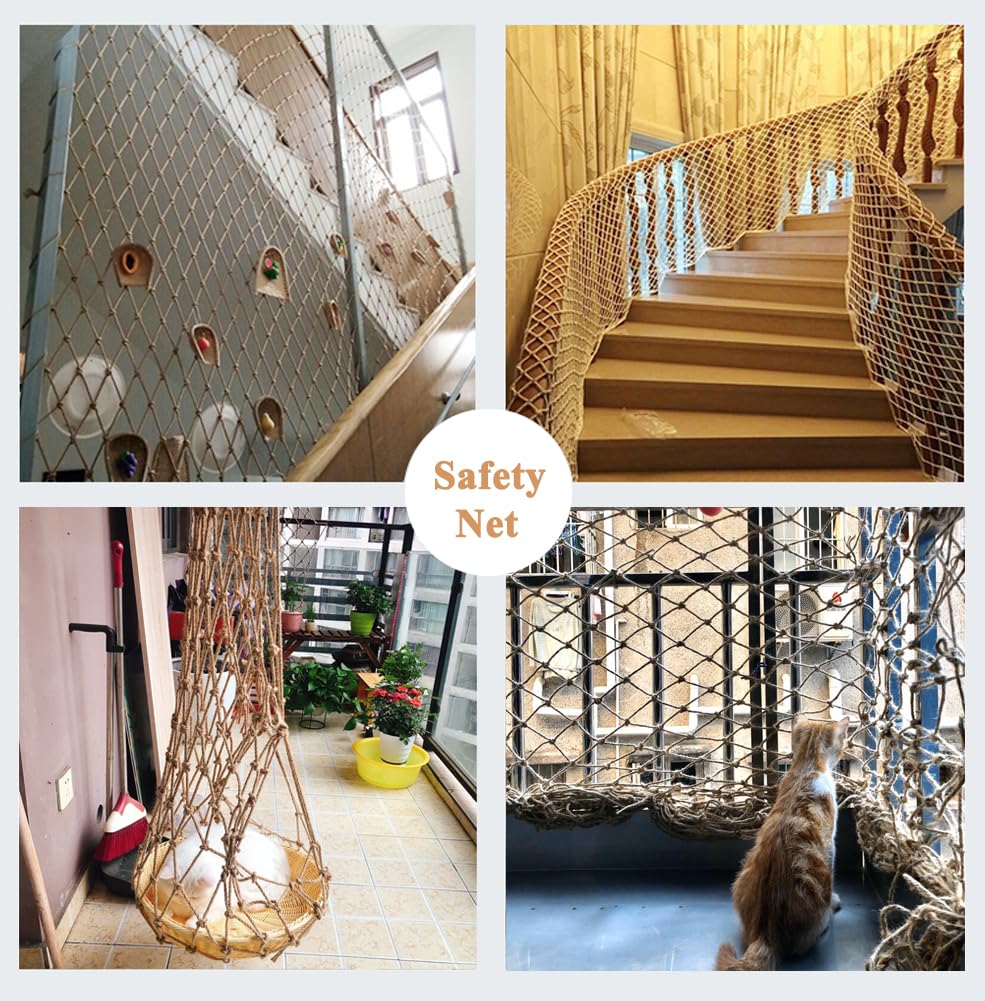 Rete Decorativa in Corda per Interni o Esterni, Sicurezza Corda Della Canapa Rete, Bambino Ringhiera del Balcone per Protezione Rete, Rete Gatti Rete Canapa (1x6m)