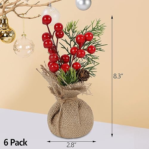 Miniatura 2 de winemana 6 piezas de mini decoración de mesa para árbol de Navidad, árboles artificiales pequeños de 8 pulgadas con bayas rojas, piña, centro de