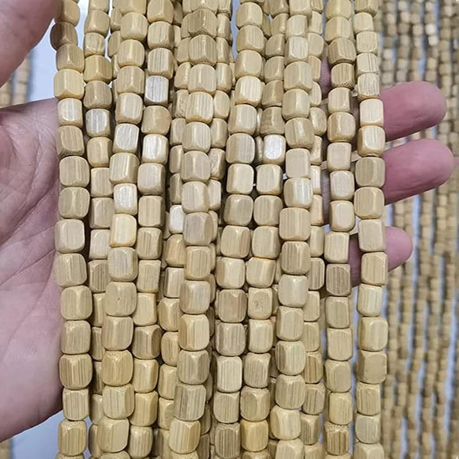 Rideau de porte en bois de haute densité 90 rangs perles naturelles finition rétro