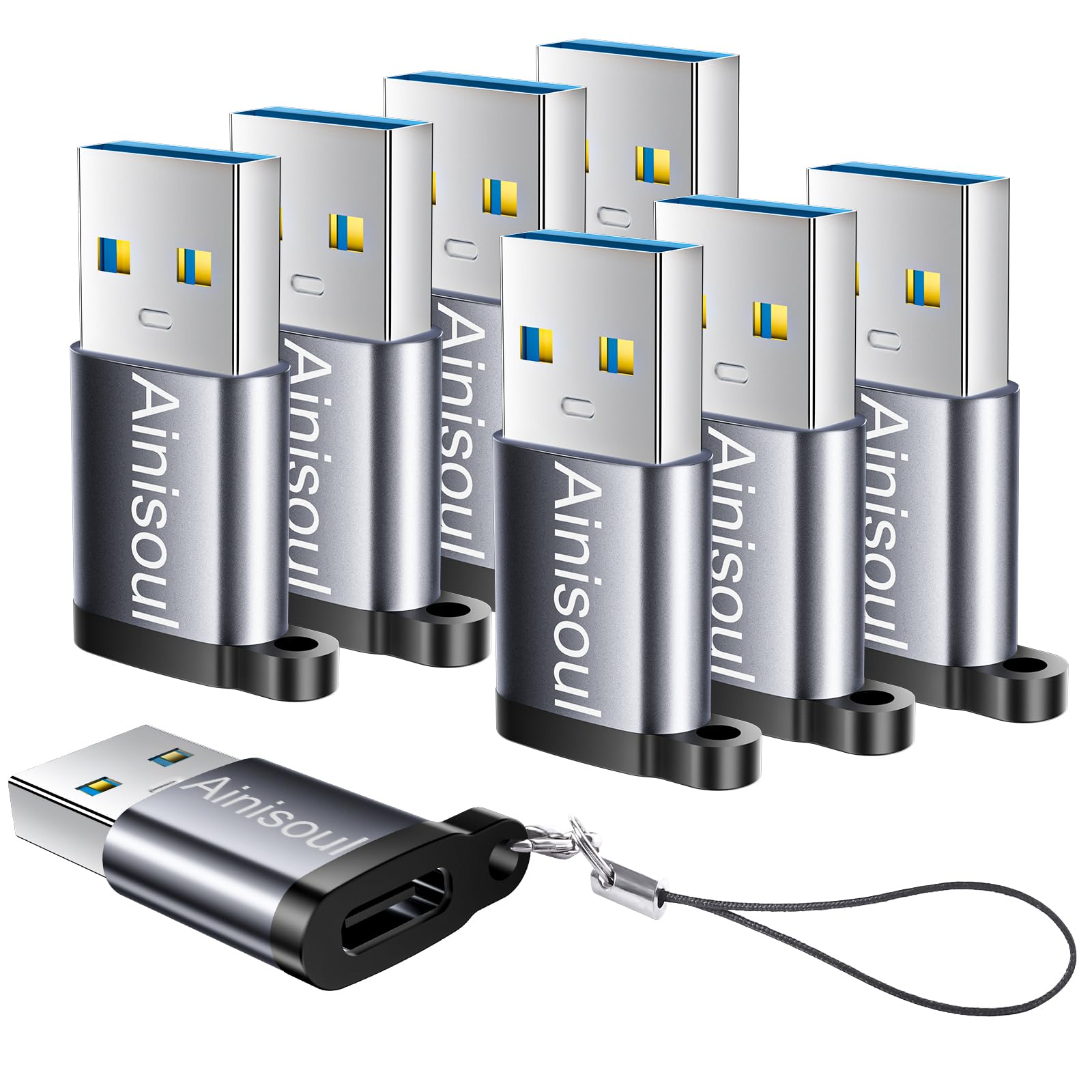 Ainisoul USB to USBC Adapter 8 Pack,USB to Type C Adapter,USBC Female to USBA Male,USB 3.0 OTG Connector,Charger Cable Con...