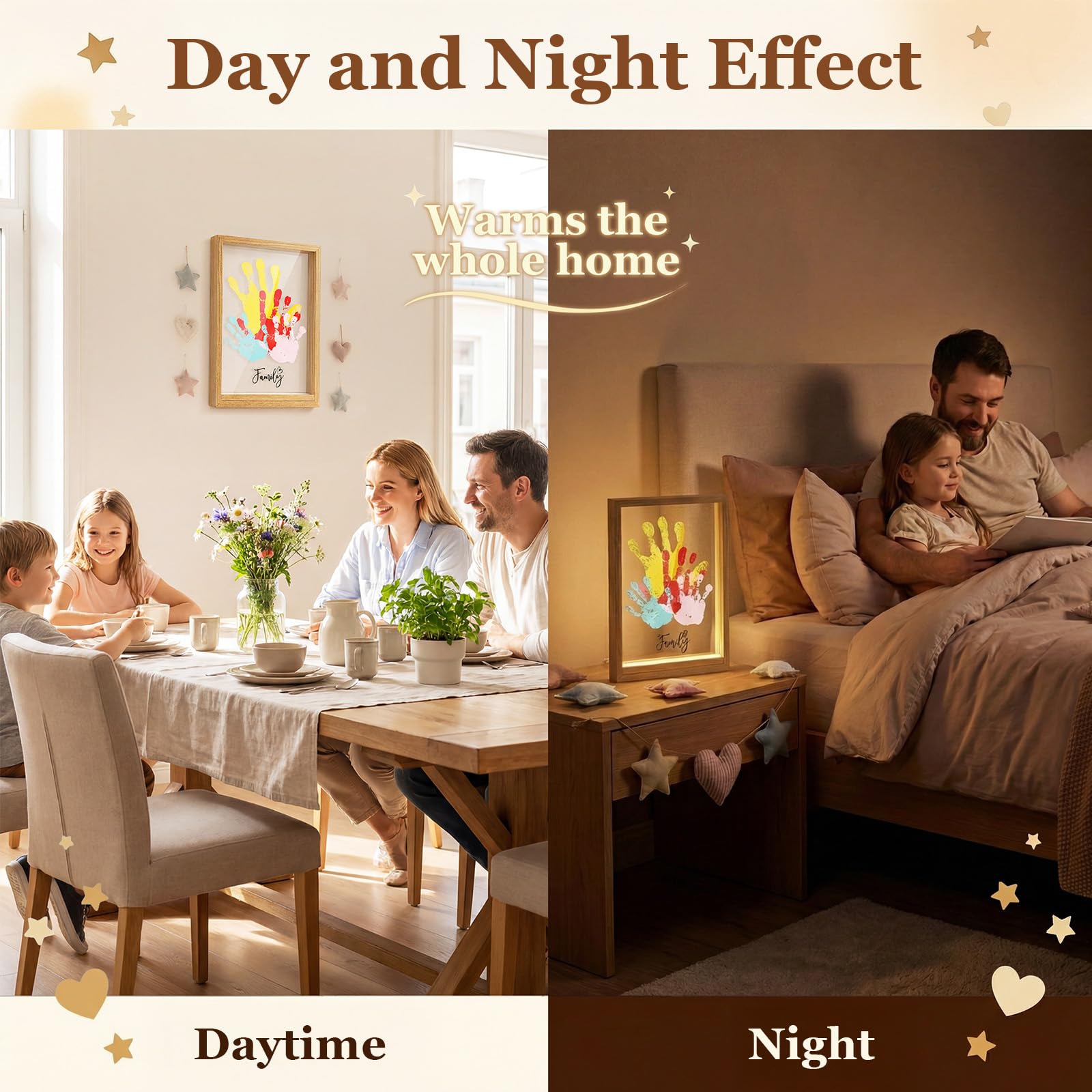 Cadre LED en Bois Kit Empreinte Famille Bébé Souvenir Personnalisé Décoration Murale Cadeau Naissance
