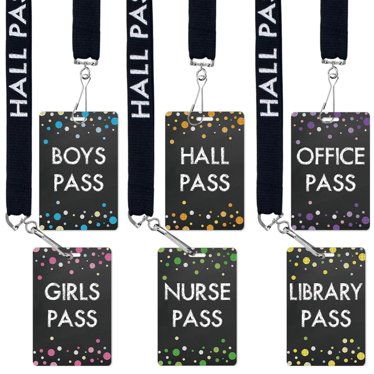 Ceiba Tree Chalkboard Hall Pass Lanyards – Set of 6 (Hall, Office, Library, Nurse, Boy & Girl) with Breakaway Buckle for Students, Teachers & Office Supplies