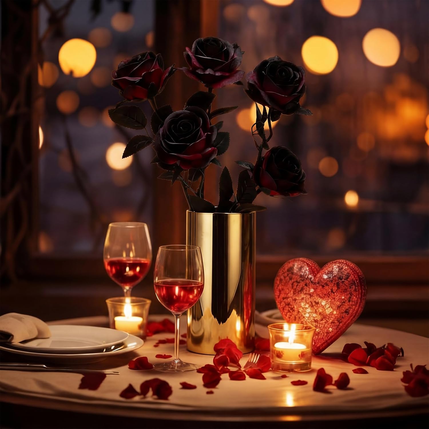 Zeyune 24 Pcs Black Artificial Roses Bulk Fake Burgundy Flowers Gothic Flowers Rose Bouquet Gothic Decorations for Valentines Day