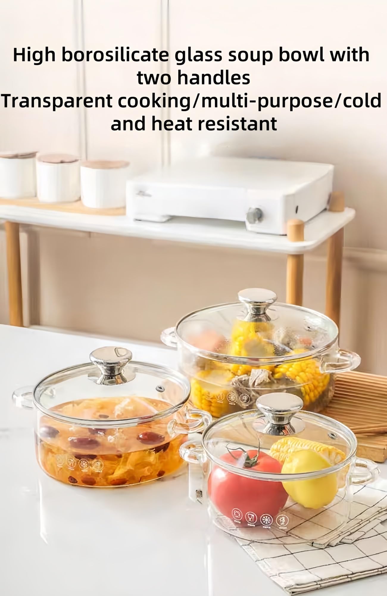 Hitzebeständiger Glas-Kochtopf, leicht und einfach zu reinigen, hervorragende Wärmespeicherung, ideal für Nudeln, Suppe und Milch