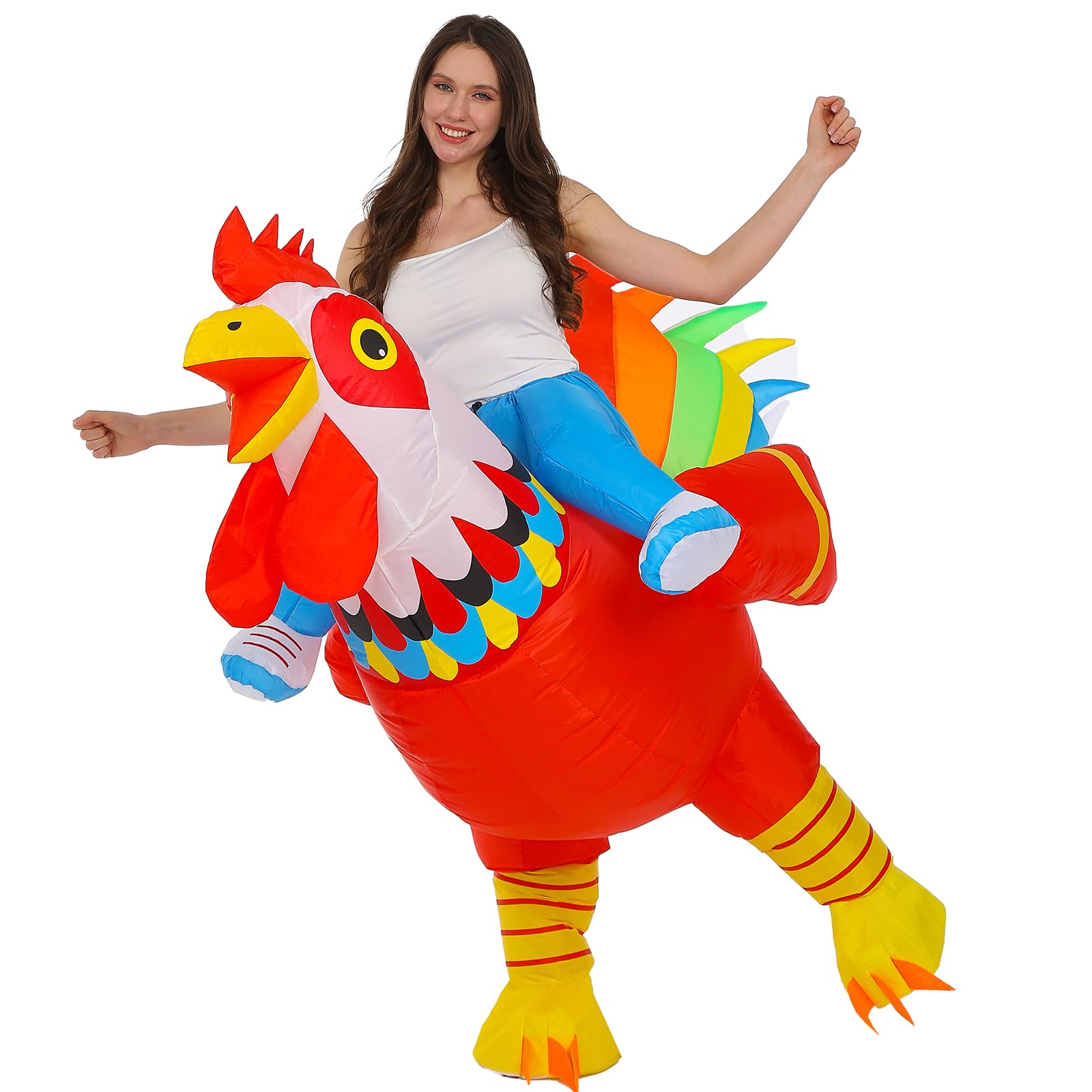 Inflatable Rooster Costume, Full Body Blow Up Chicken Animal Costume for Adults, Funny Fancy Dress Outfit for Halloween, Carnival, Cosplay, Party, Easter