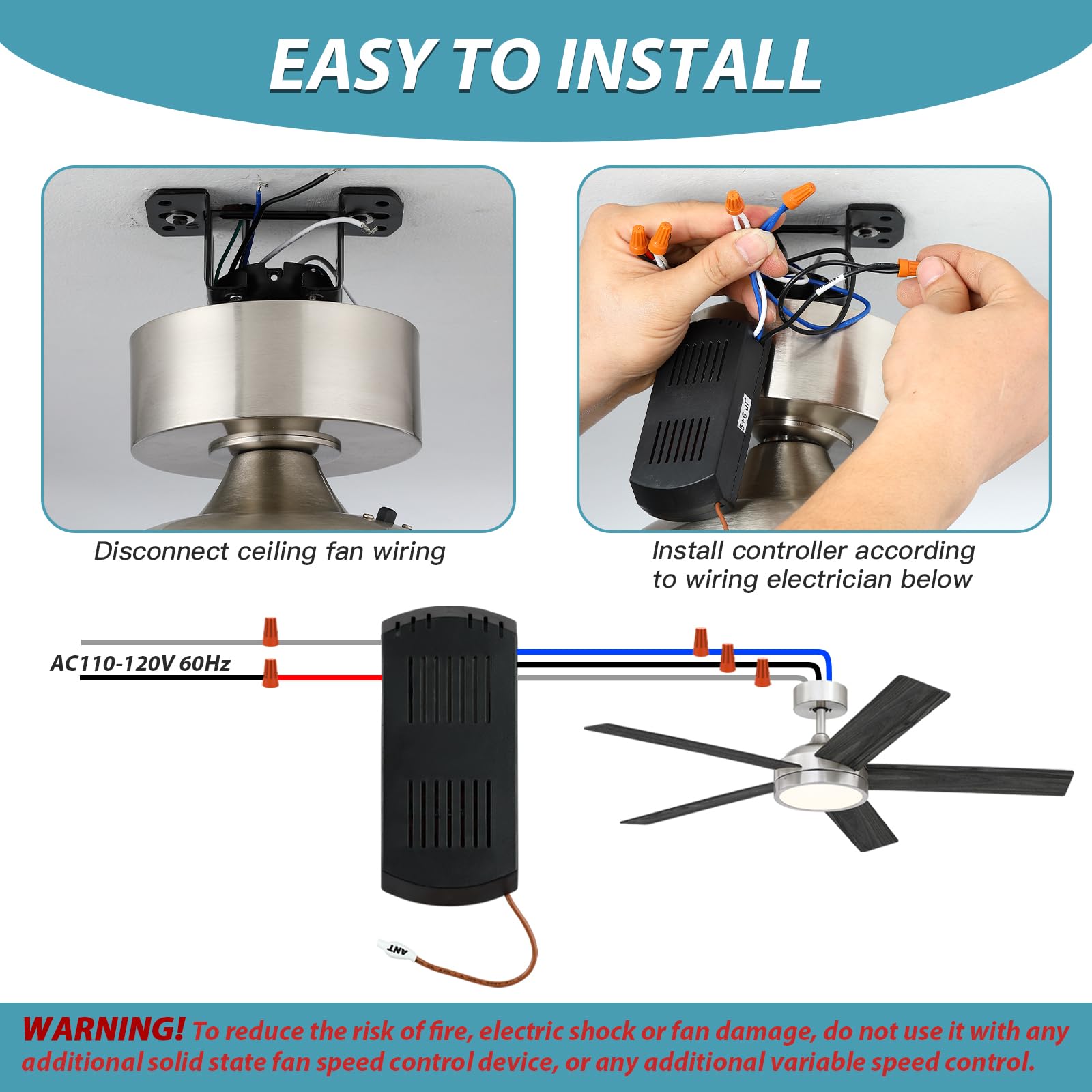 Telecomando Ventilatore da soffitto a 3 marce, kit telecomando universale con dimmer, interruttore luce Ceilig per Harbor Breeze, Hampton Bay, Hunter,