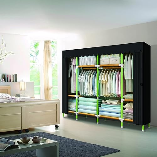 Miniatura 3 de YOUUD Armario portátil de 79 pulgadas, armario portátil para colgar ropa con 4 barras de mano, tubo de hierro de color de 0.984 in y cubierta negra,