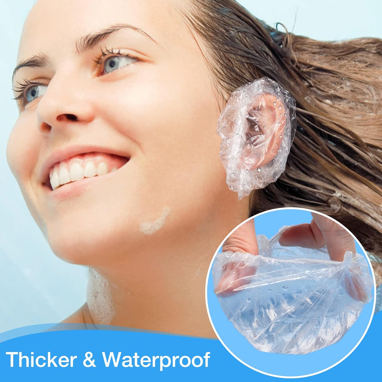 Noverlife 300PCS Disposable Ear Covers for Shower, Waterproof Ear Shower Caps, Plastic Hair Dye Ear Protectors, Clear Bathing Ear Covers, Elastic Hair Cut Ear Protectors for Skin Care Hair Salon Spa : Beauty & Personal Care