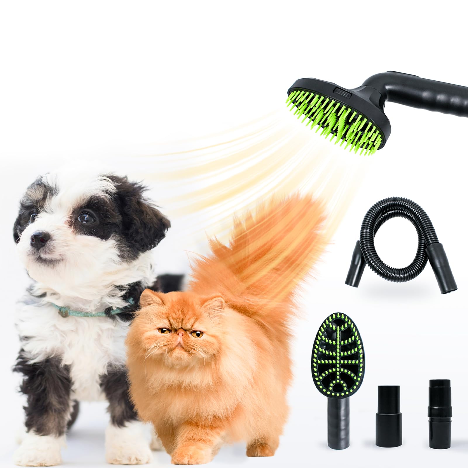 Pet Grooming Kit: Dog Brush Vacuum Attachment, Cat Brush with 1-1.5" Shedding Brush with 1m Extension Tube for Home Cleaning,Compatible with Most