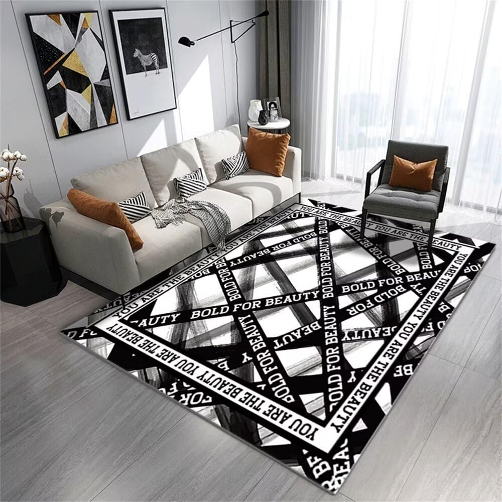 Tapis grand salon noir géométrique 100x160 pour chambre enfant