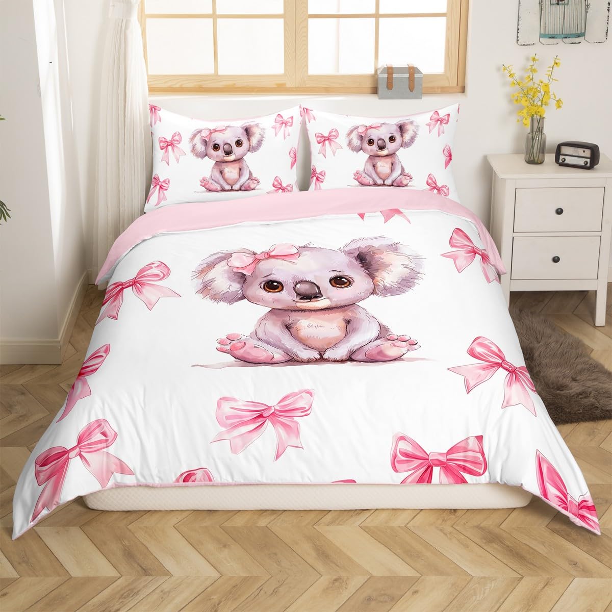 Homewish Kids Cute Koala Bedding Single Princess Style for Girls Teens, Pink Princess Bowknot Single Duvet Cover Set - Image 3
