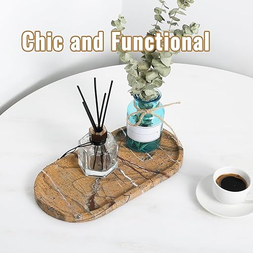 Miniatura 5 de Koville Bandeja decorativa de mármol natural indio, 12 x 6 pulgadas, organizador de encimera, catchall para perfumes, velas, joyas
