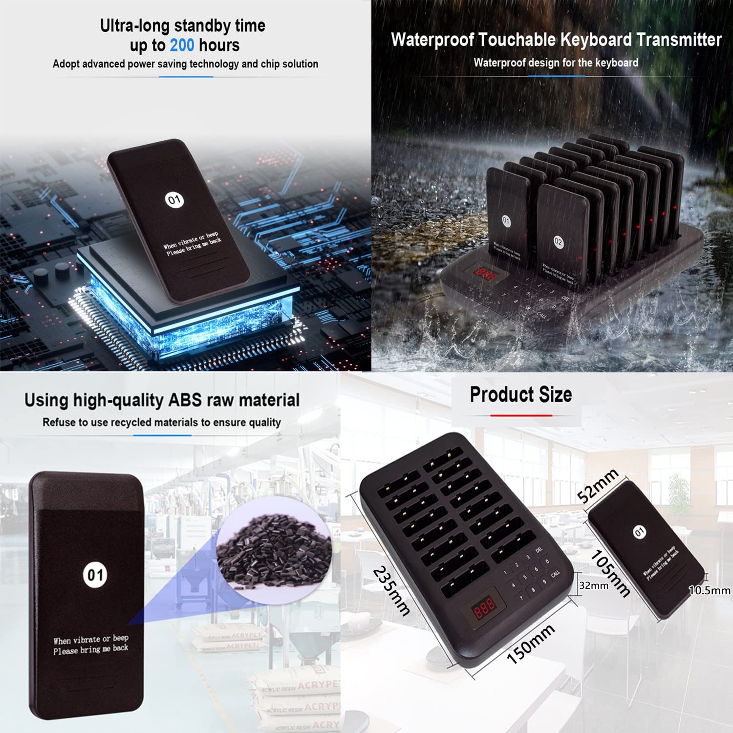 Sistema Di Chiamata Wireless Per Ristoranti – Tastiera + 30 Sottobicchieri, 3 Modalità (vibrazione, Suono, Luce), 999 Canali, Portata 500 M